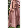 CHIFFON LAYERED OPEN FRONT ABAYA WITH HIJAB AND BELT ROSE BLUSH - NURAAH