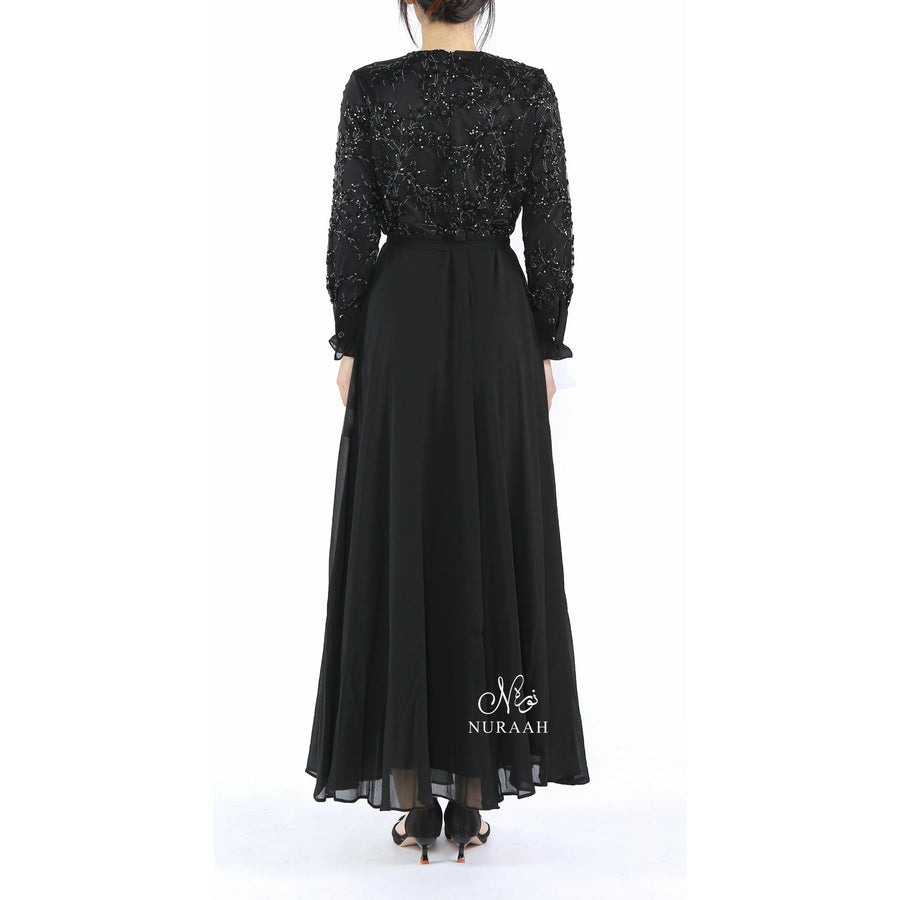 ELIZA SEQUIN AND EMBROIDERY DRESS BLACK - NURAAH