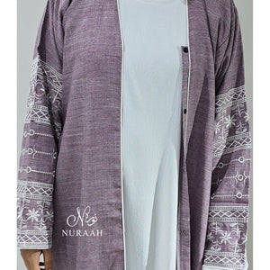 EMBROIDERED SLEEVE LINEN ABAYA LILAC