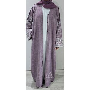 EMBROIDERED SLEEVE LINEN ABAYA LILAC