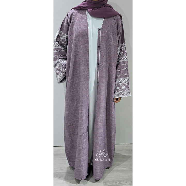 EMBROIDERED SLEEVE LINEN ABAYA LILAC