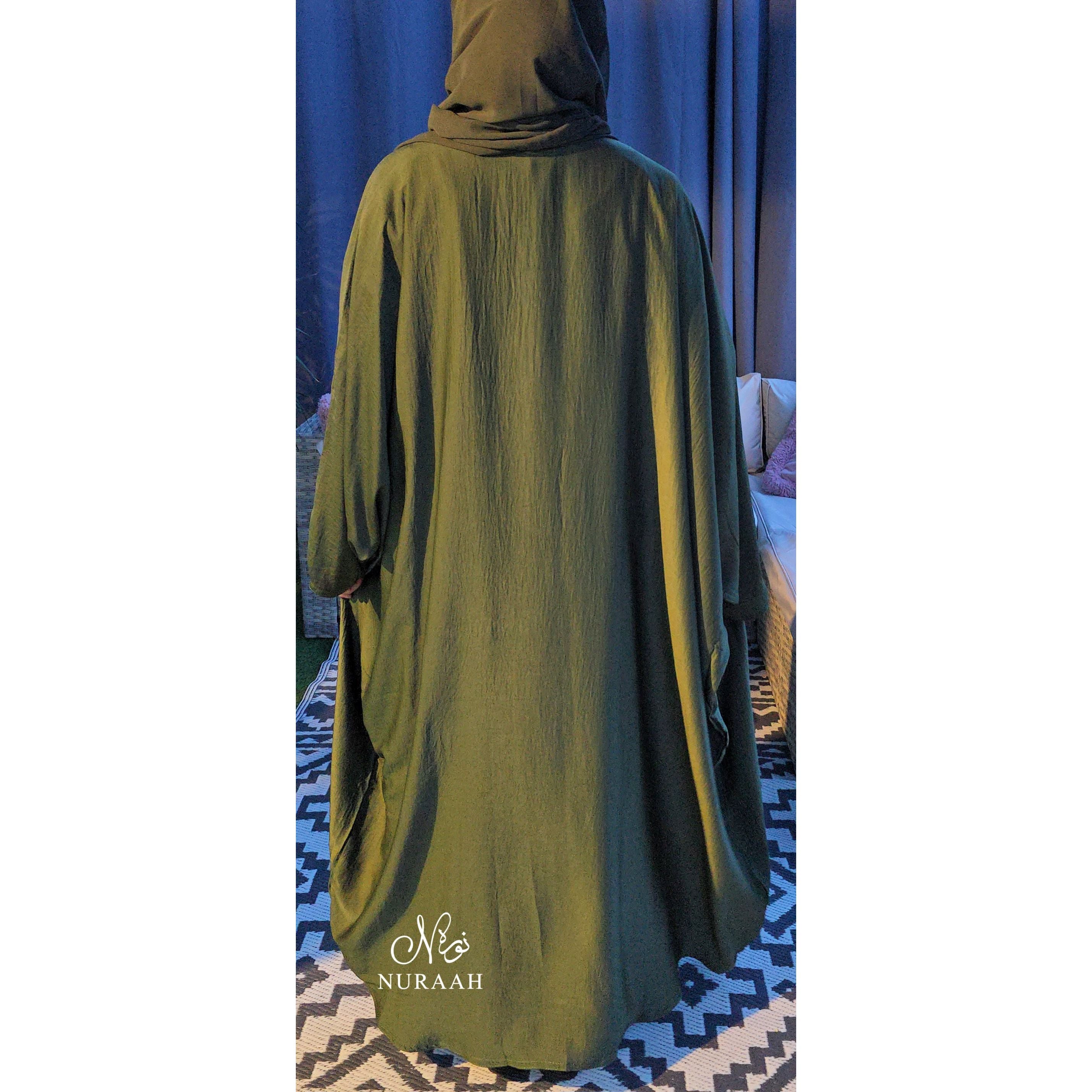 DUA 3 PIECE BATWING ABAYA SET FOREST GREEN 05