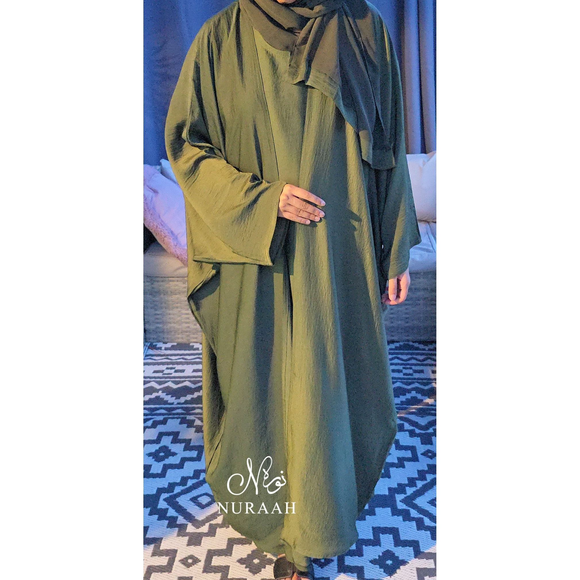DUA 3 PIECE BATWING ABAYA SET FOREST GREEN 05