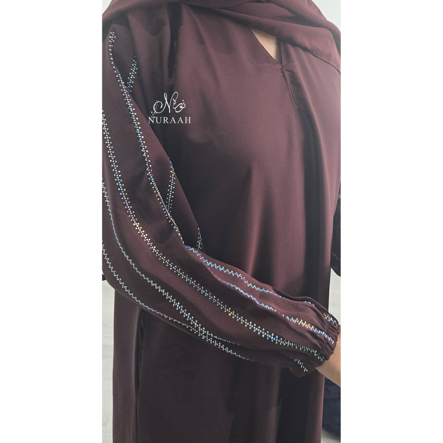 DINA EMBELLISHED SLEEVE ABAYA BROWN