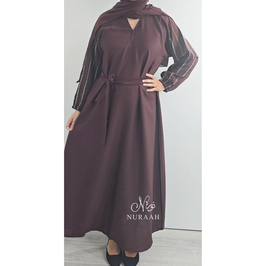 DINA EMBELLISHED SLEEVE ABAYA BROWN