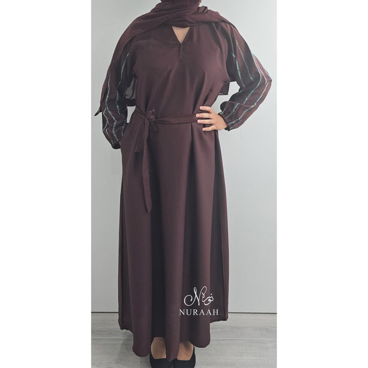 DINA EMBELLISHED SLEEVE ABAYA BROWN