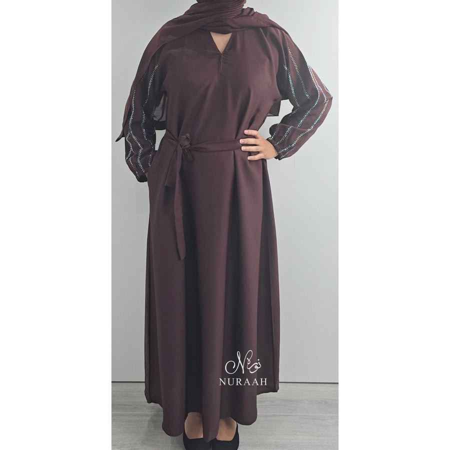DINA EMBELLISHED SLEEVE ABAYA BROWN