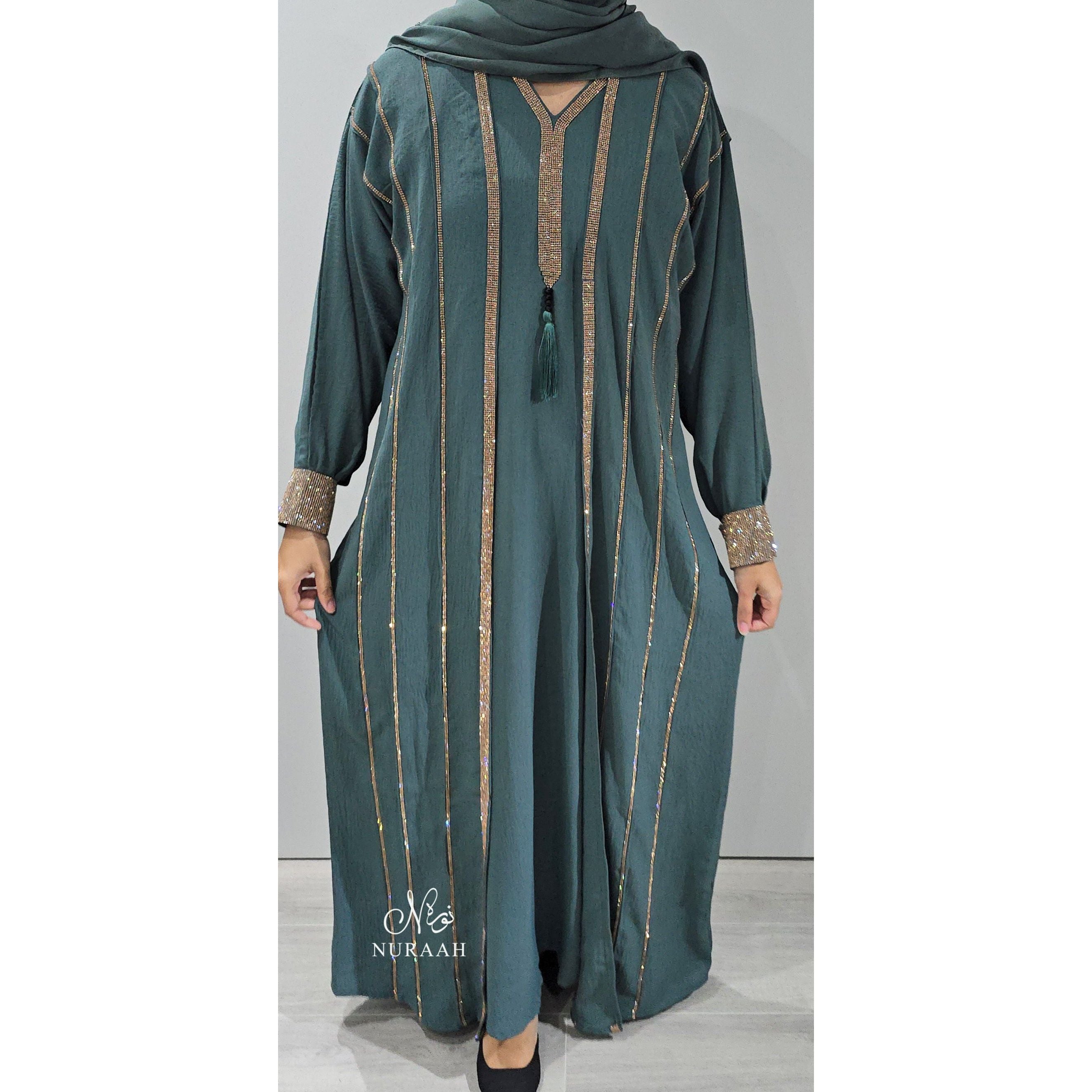 MARWA EMBELLISHED 4 PIECE ABAYA SET (with a separate slip) JADE GREEN