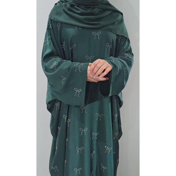 BOW BATWING ABAYA GREEN