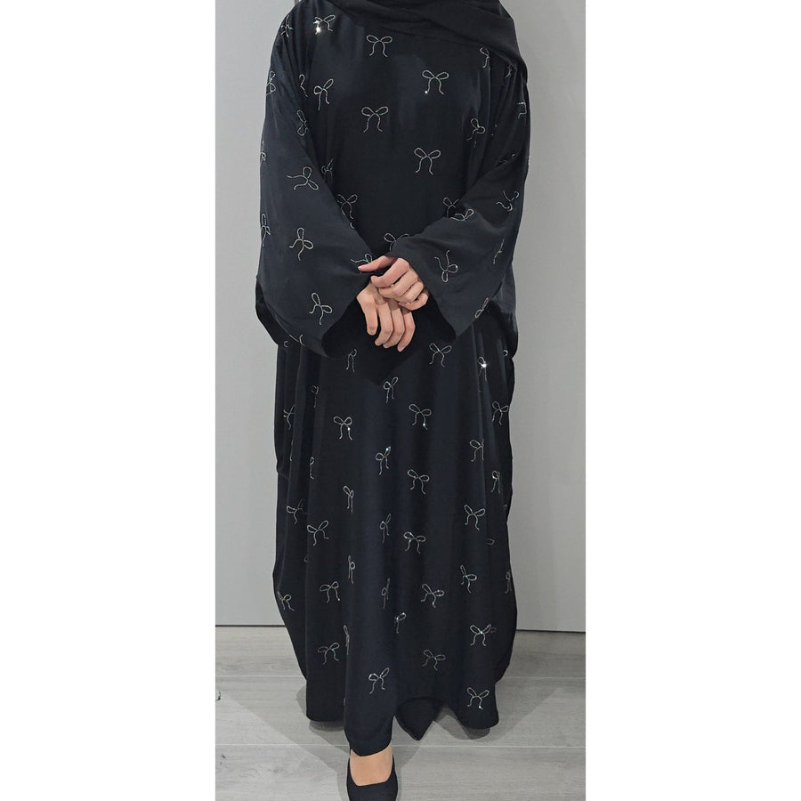 BOW BATWING ABAYA BLACK