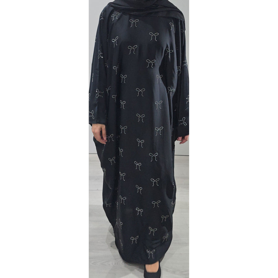 BOW BATWING ABAYA BLACK