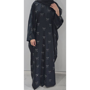 BOW BATWING ABAYA BLACK