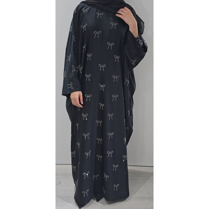 BOW BATWING ABAYA BLACK