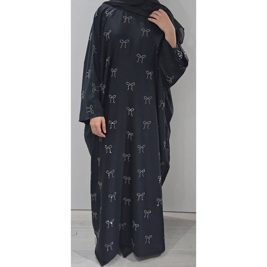 BOW BATWING ABAYA BLACK