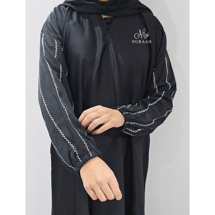 DINA EMBELLISHED SLEEVE ABAYA BLACK