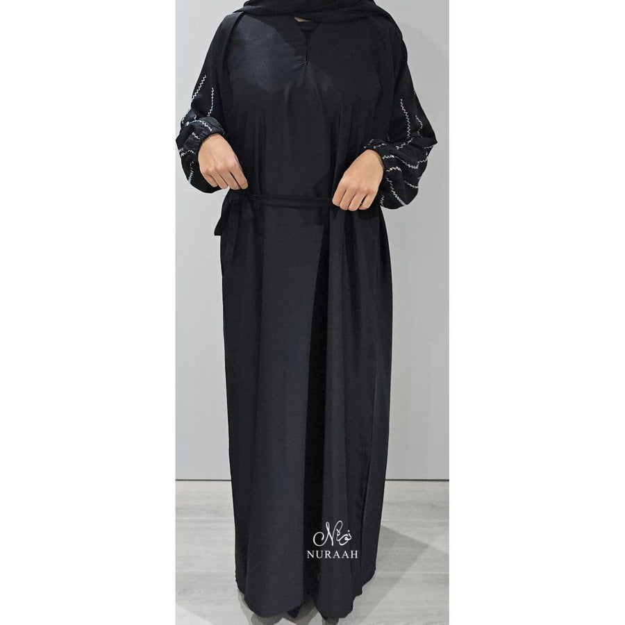 DINA EMBELLISHED SLEEVE ABAYA BLACK