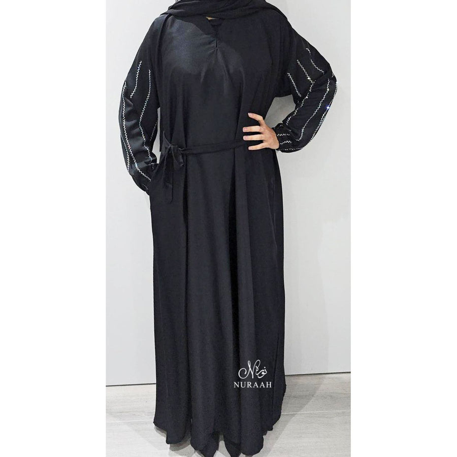 DINA EMBELLISHED SLEEVE ABAYA BLACK