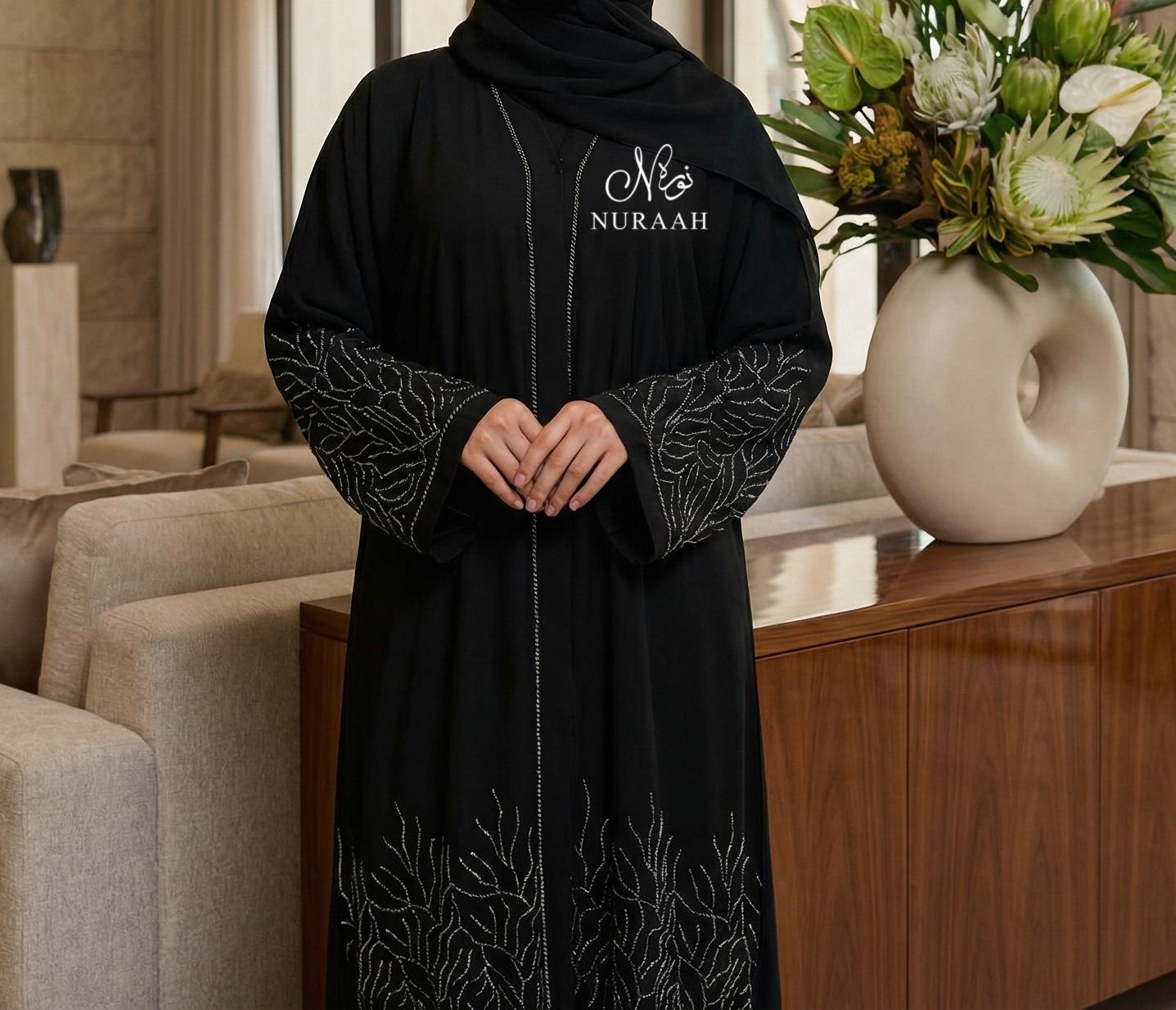 LAIBA EMBELLISHED CLOSED ABAYA (with scarf and belt) 03