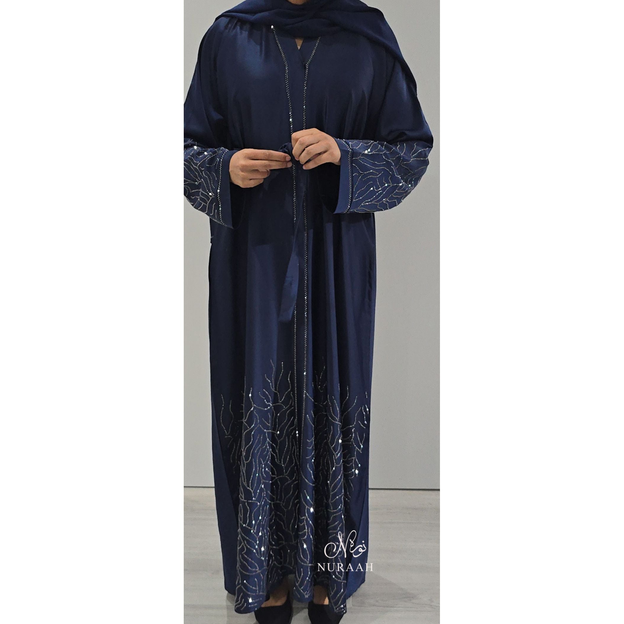 LAIBA EMBELLISHED CLOSED ABAYA (with scarf and belt) 03