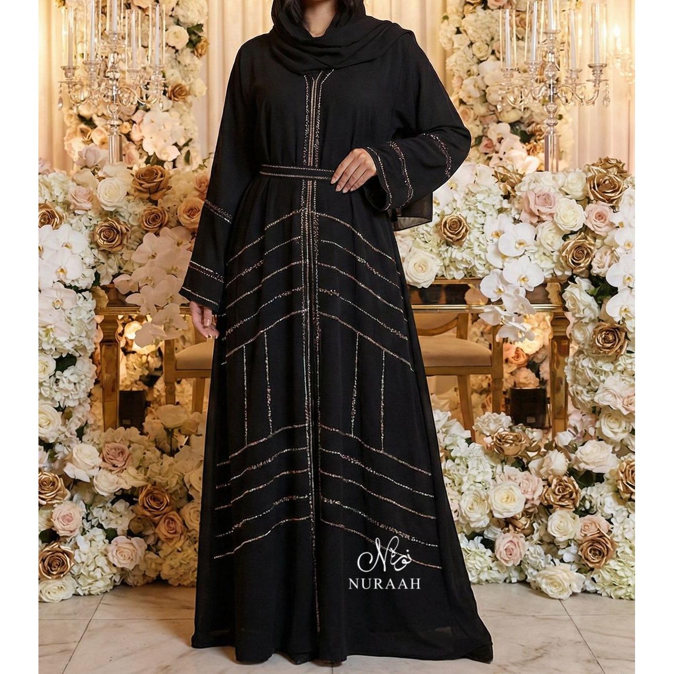 HAJRA EMBELLISHED ABAYA (with belt and scarf) 04