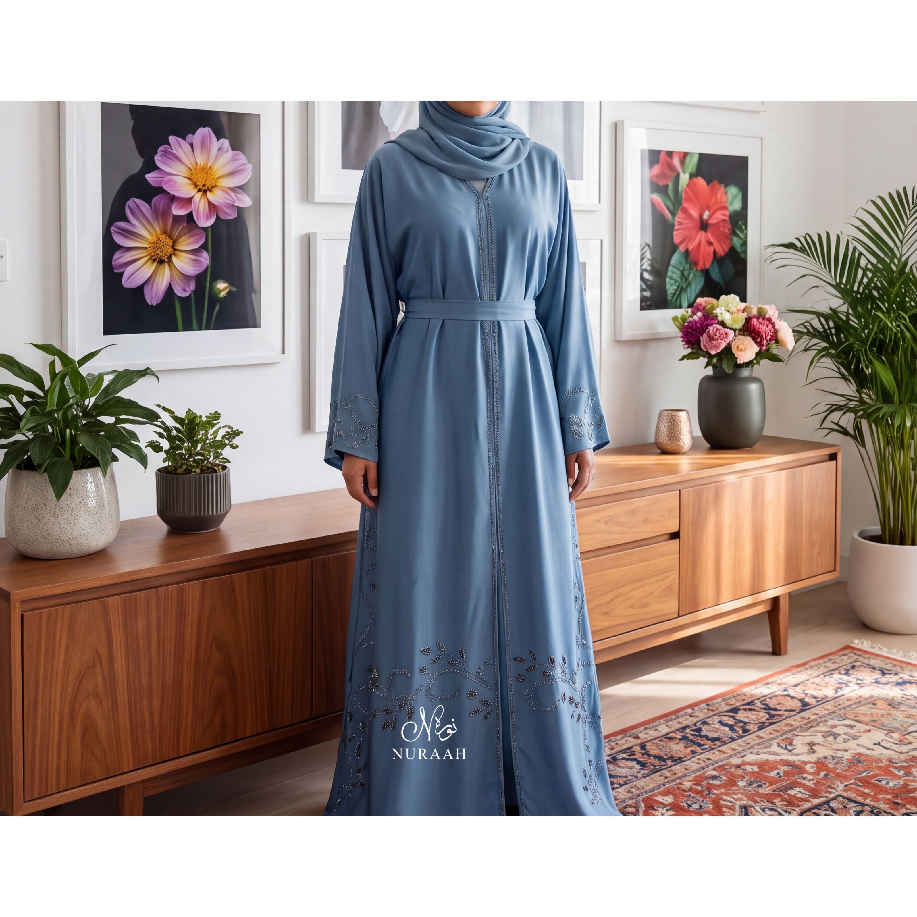 Zoya Embellished Abaya (with scarf and belt)