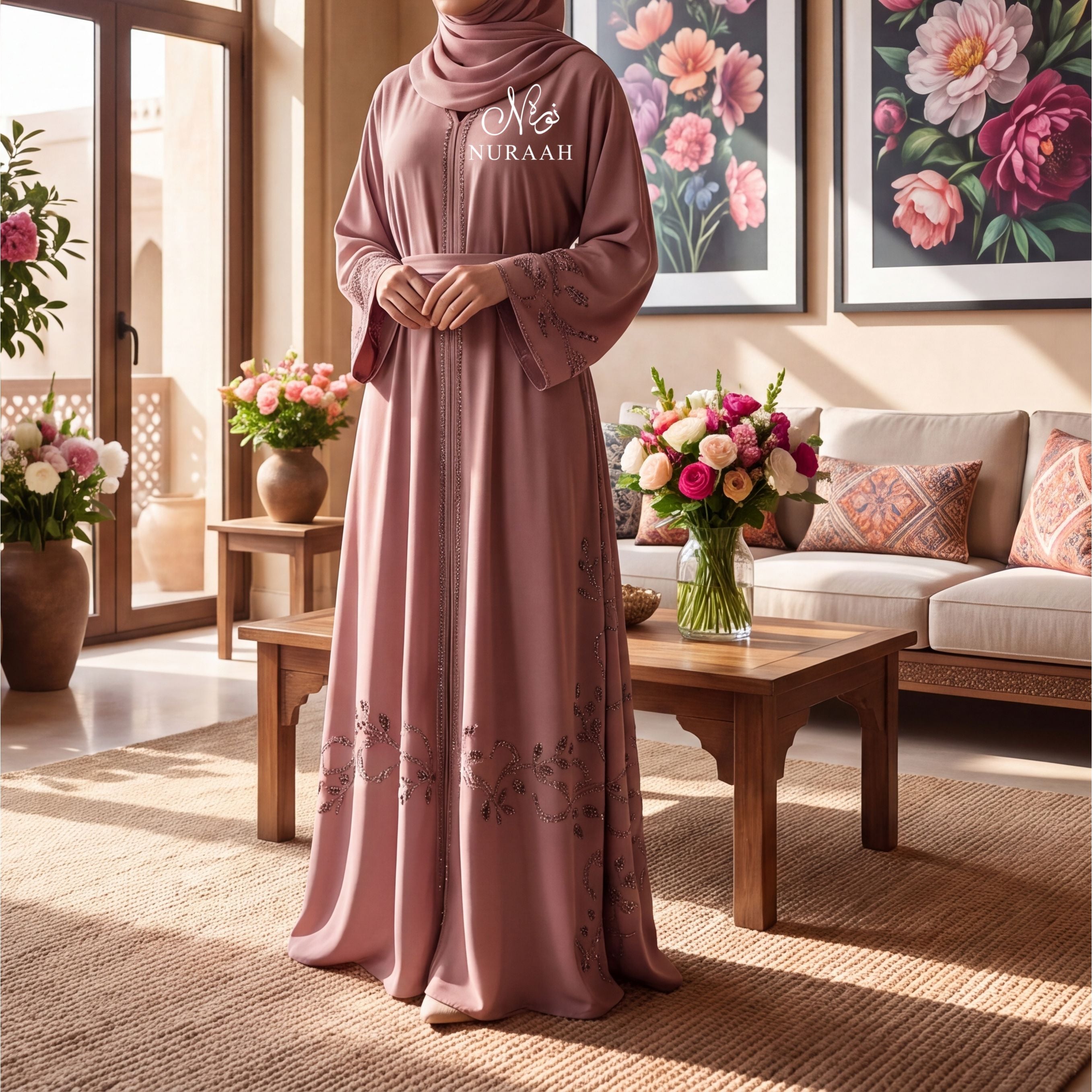 Zoya Embellished Abaya (with scarf and belt)