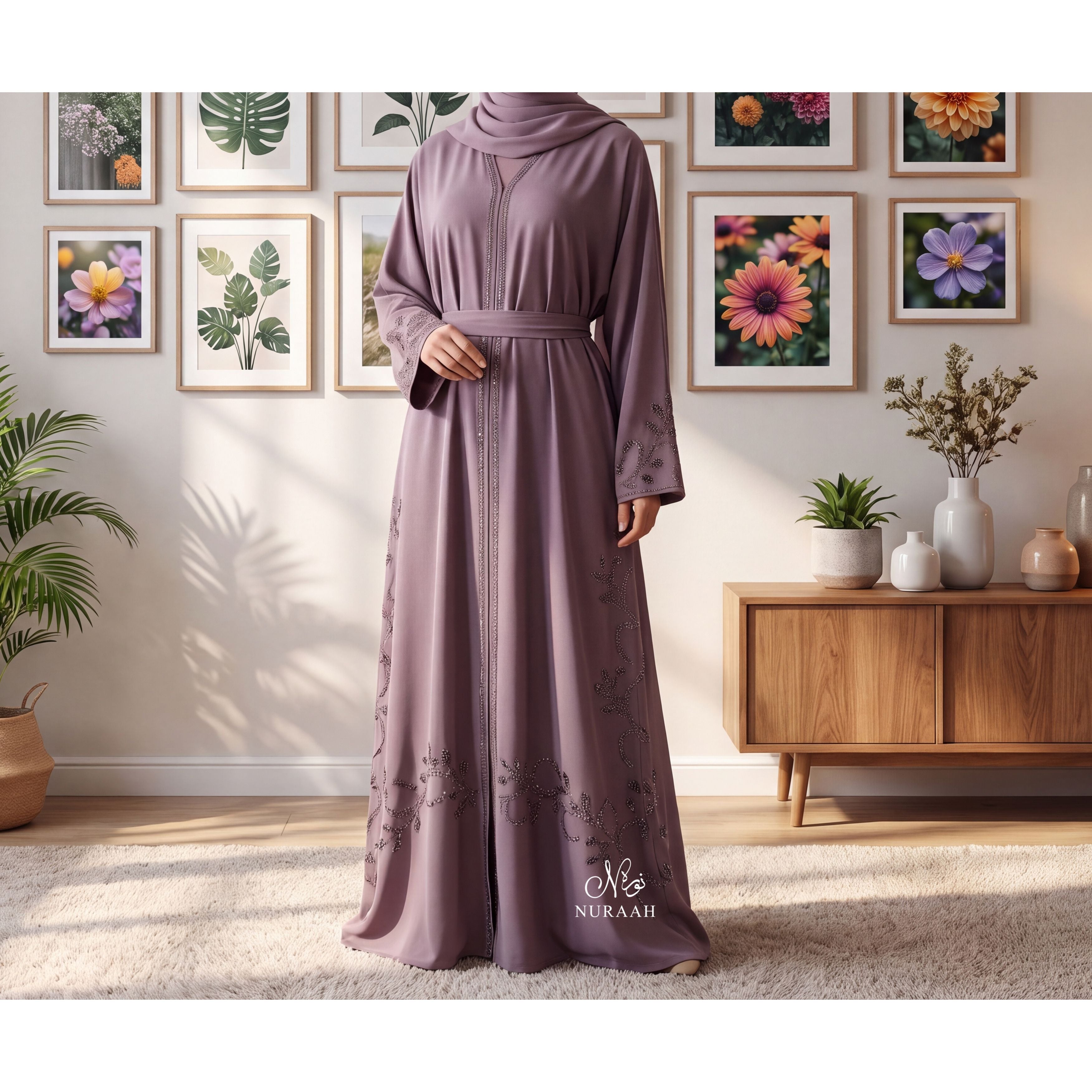Zoya Embellished Abaya (with scarf and belt)