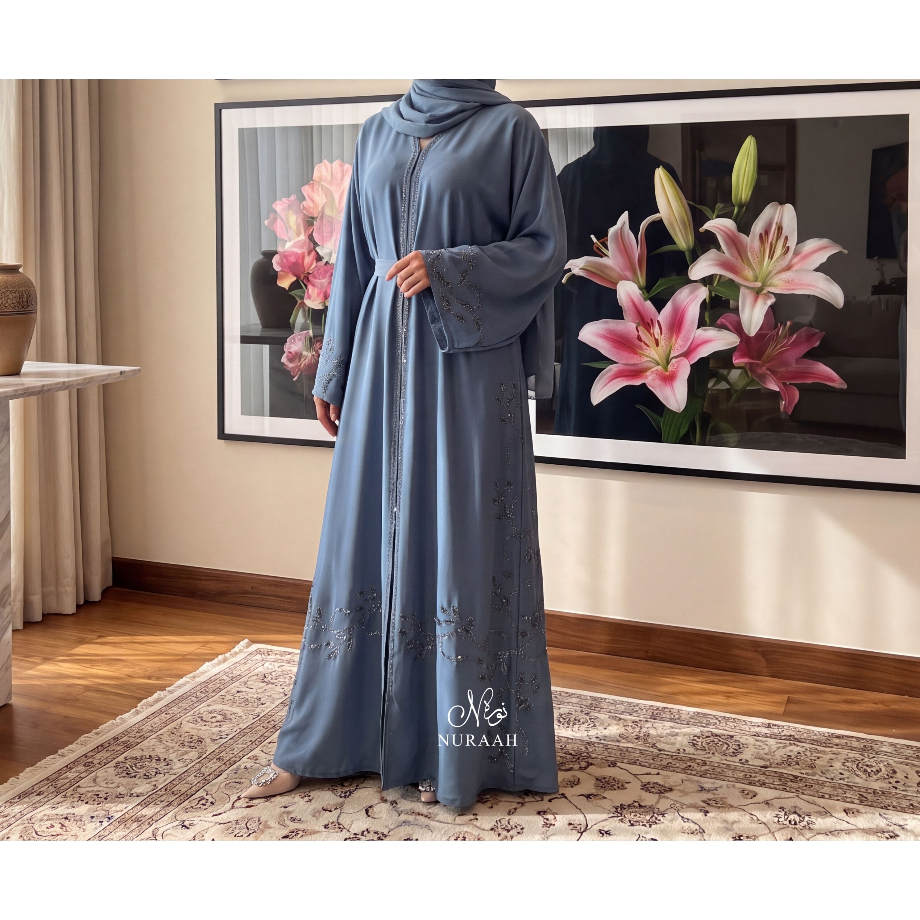 Zoya Embellished Abaya (with scarf and belt)