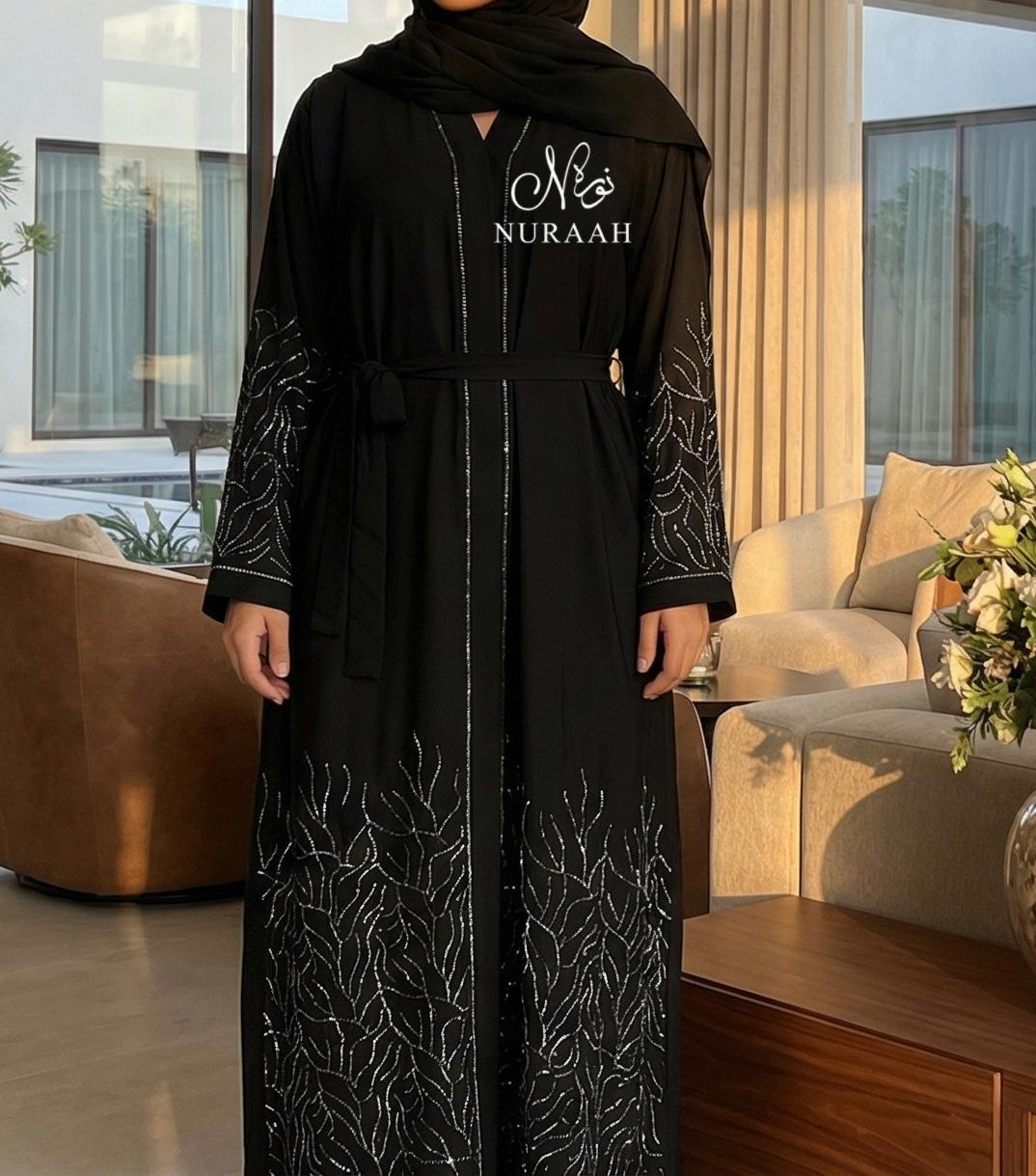 LAIBA EMBELLISHED CLOSED ABAYA (with scarf and belt) 03