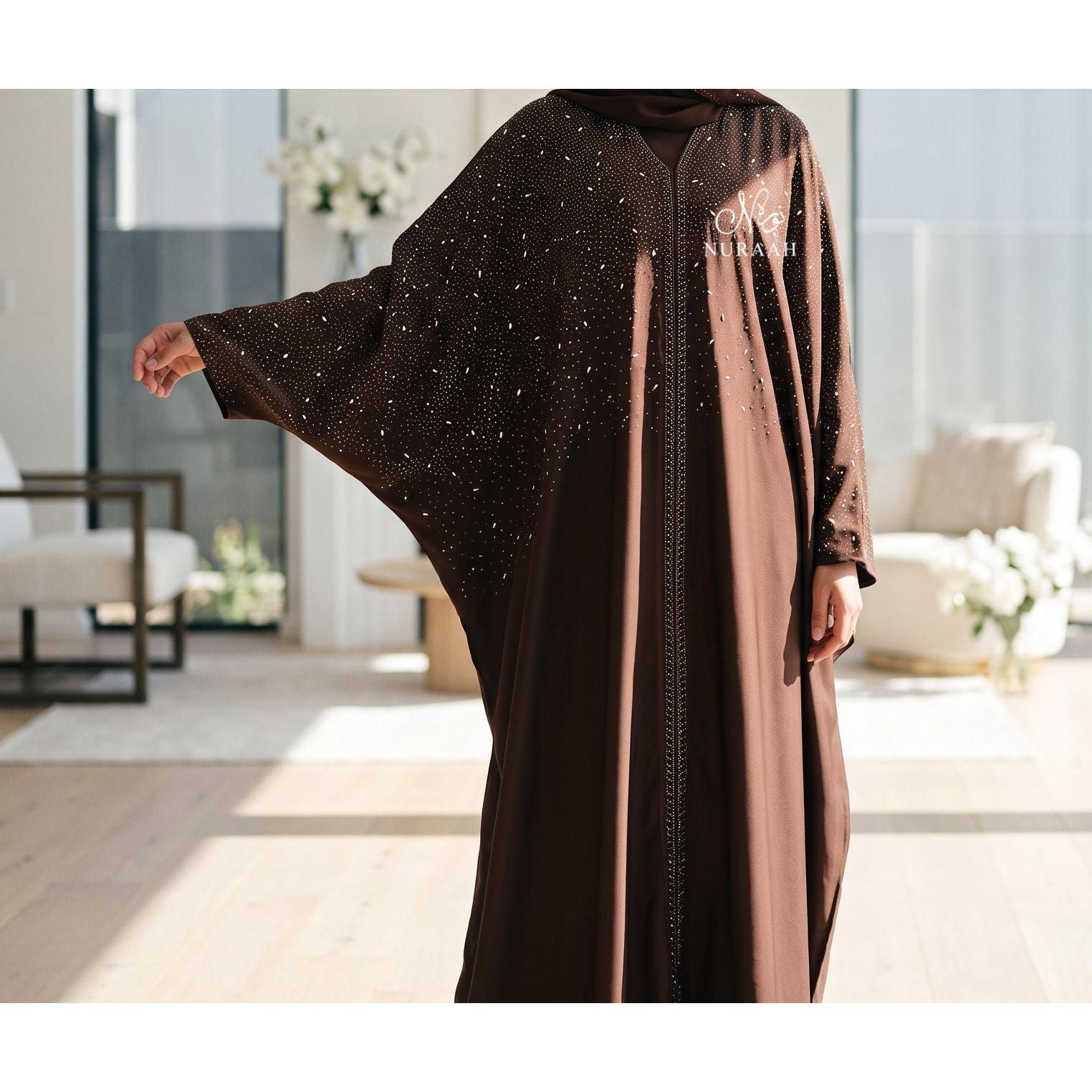Amal Embellished Butterfly Abaya (with matching scarf) 02 - NURAAH