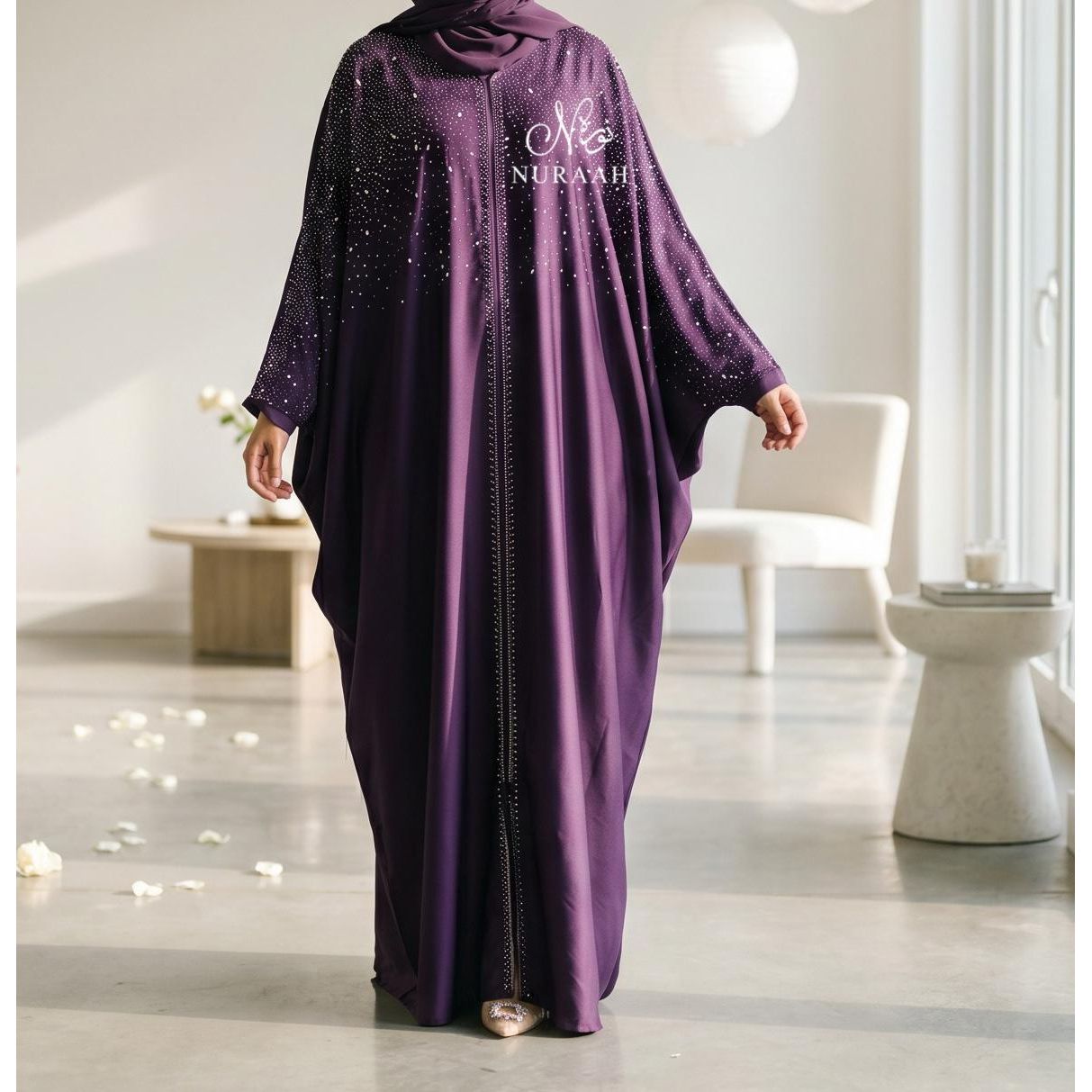 Amal Embellished Butterfly Abaya (with matching scarf) 02 - NURAAH