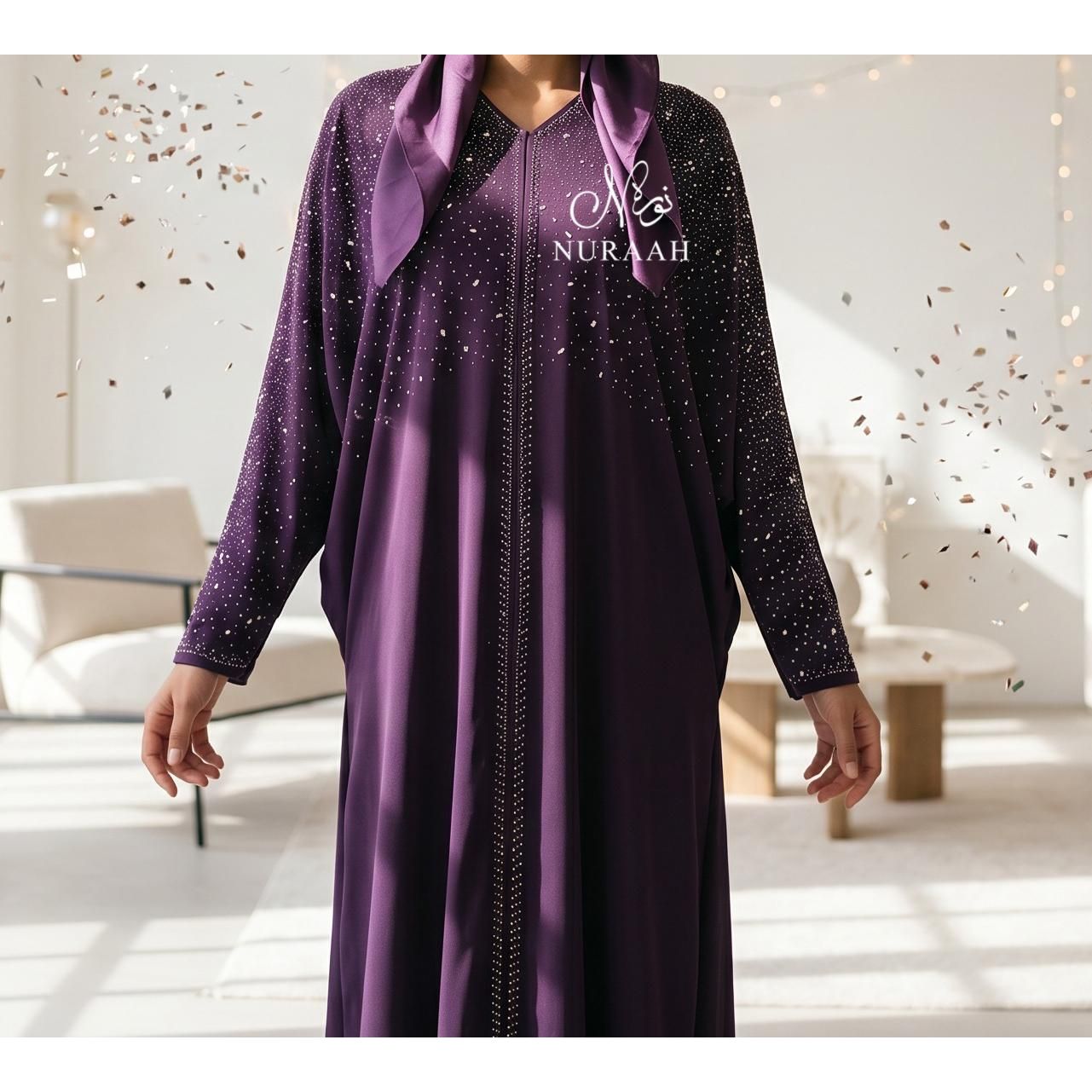 Amal Embellished Butterfly Abaya (with matching scarf) 02 - NURAAH