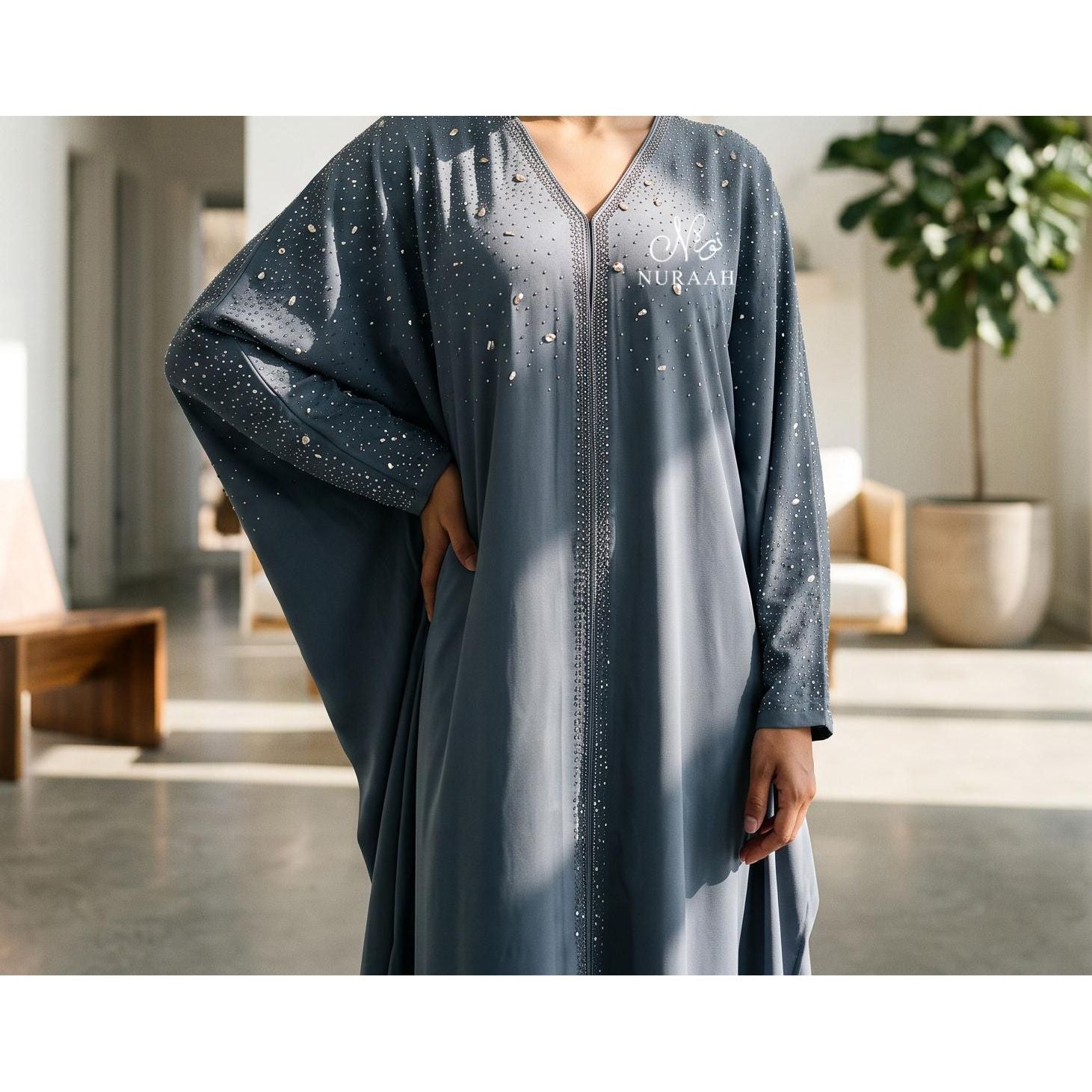 Amal Embellished Butterfly Abaya (with matching scarf) 02