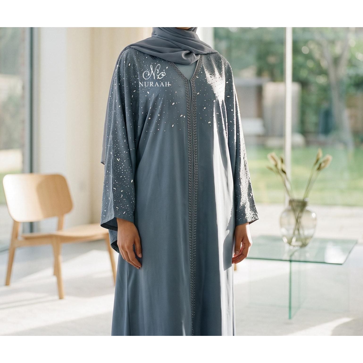 Amal Embellished Butterfly Abaya (with matching scarf) 02