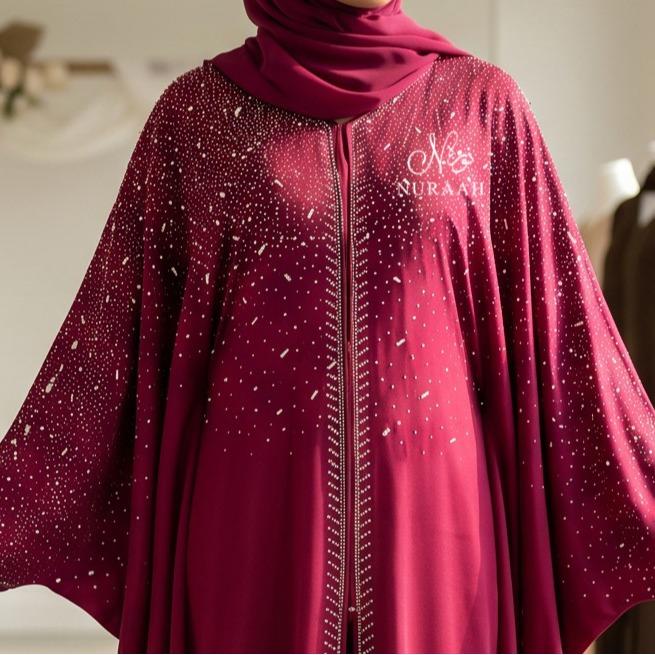 Amal Embellished Butterfly Abaya (with matching scarf) 02