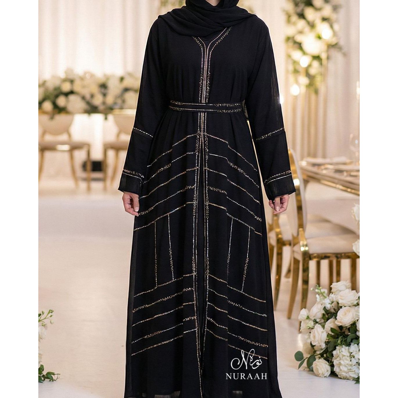 HAJRA EMBELLISHED ABAYA (with belt and scarf) 04