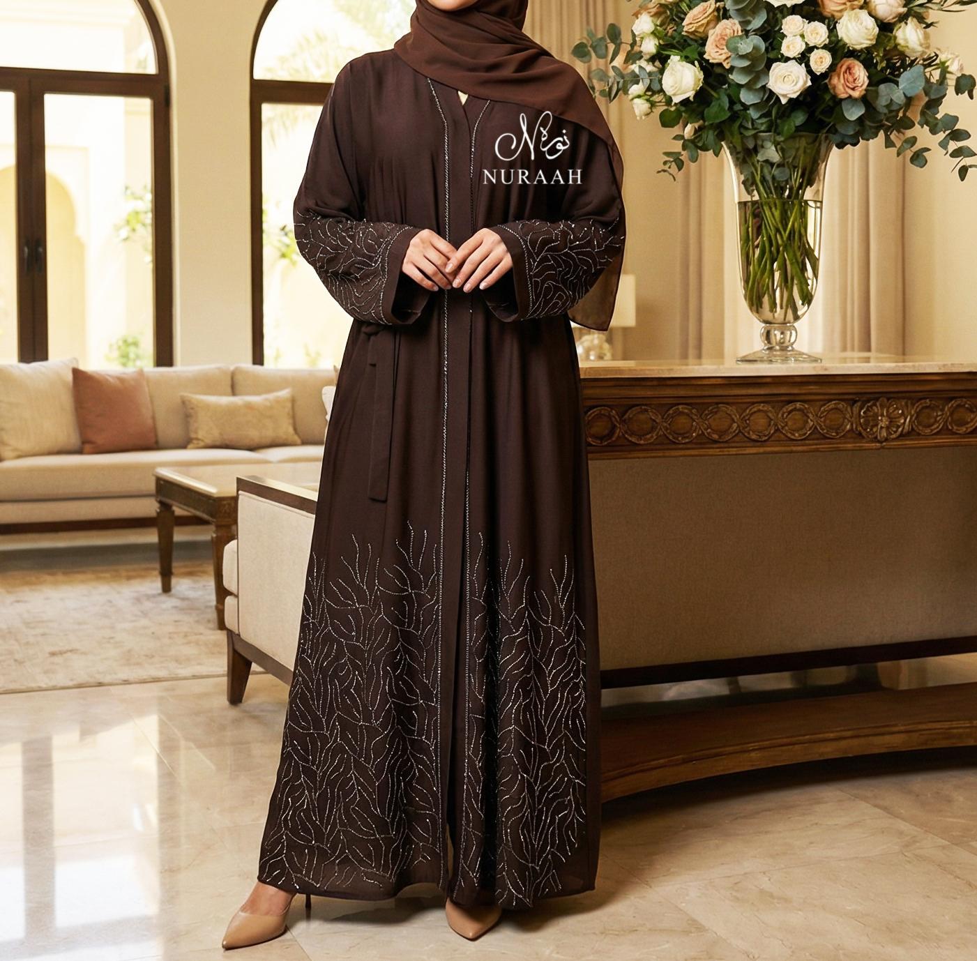 LAIBA EMBELLISHED CLOSED ABAYA (with scarf and belt) 03