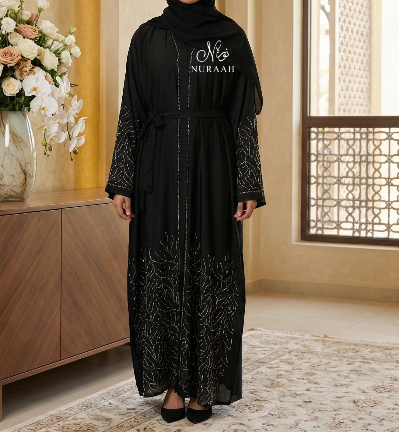 LAIBA EMBELLISHED CLOSED ABAYA (with scarf and belt) 03