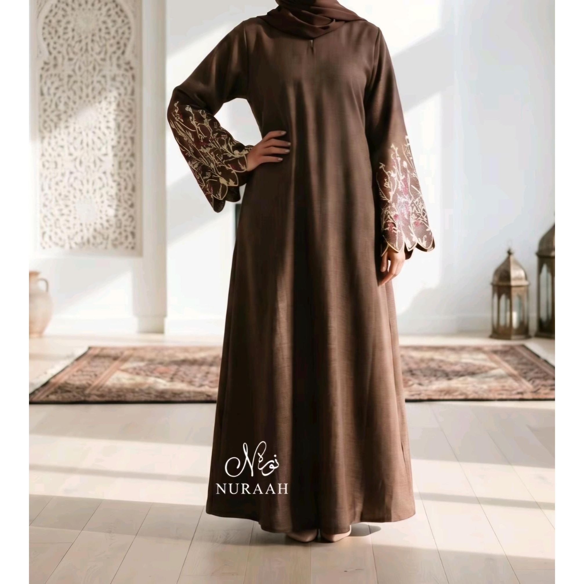Embroidery CutWork Abaya (with scarf and belt) 02 - NURAAH