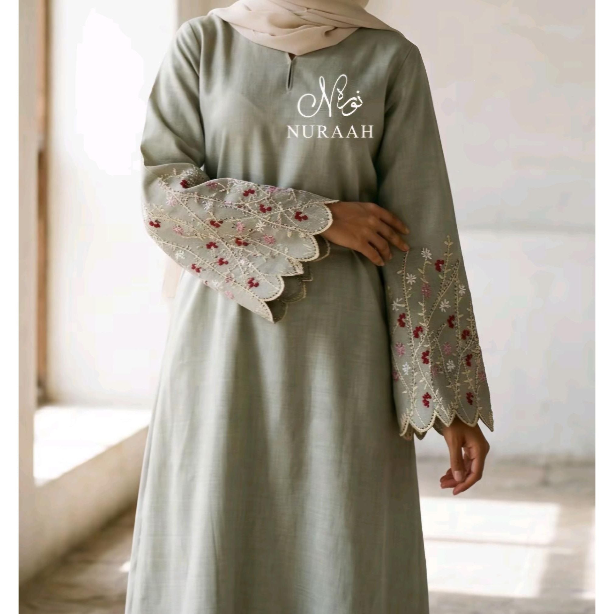 Embroidery CutWork Abaya (with scarf and belt) 02 - NURAAH