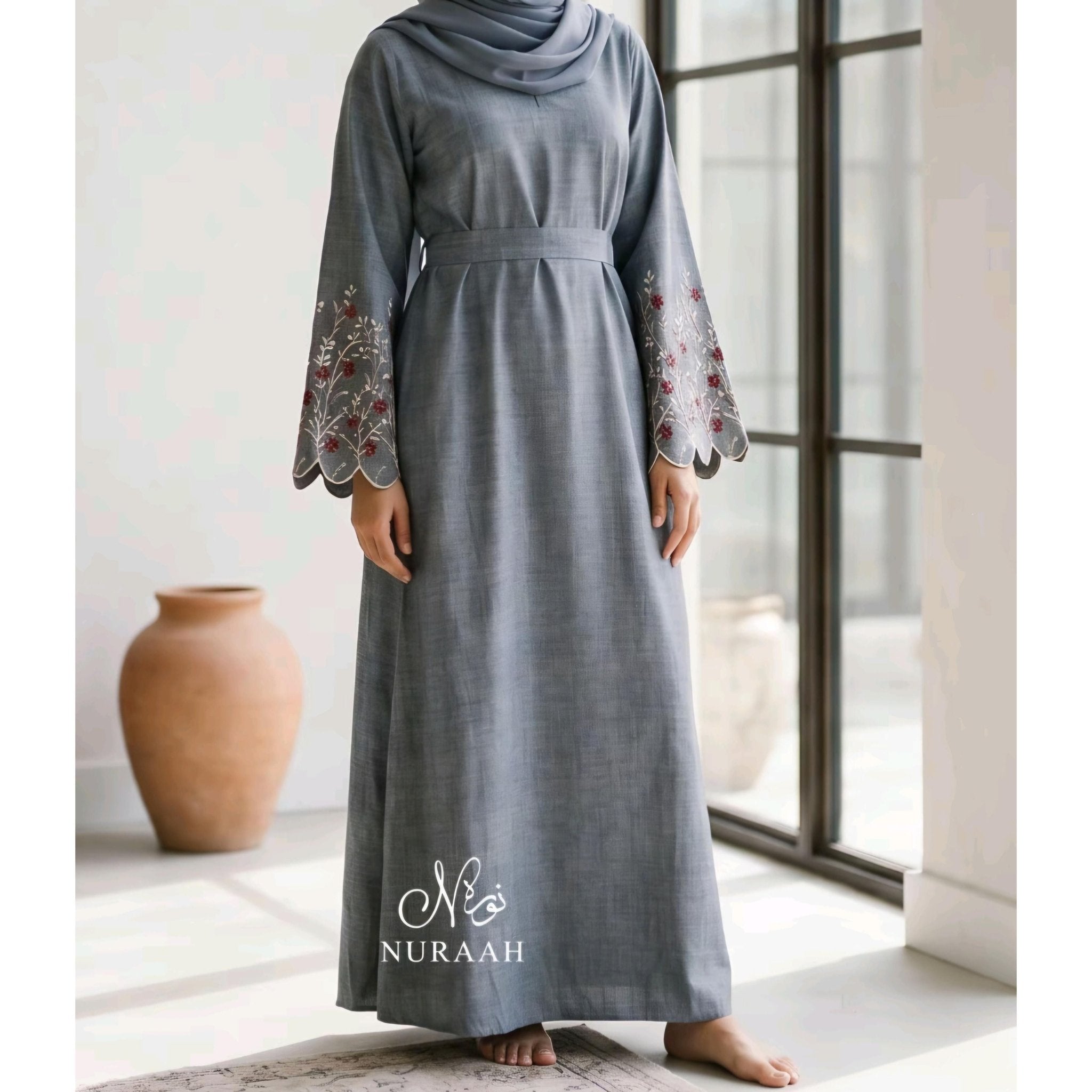 Embroidery CutWork Abaya (with scarf and belt) 02 - NURAAH