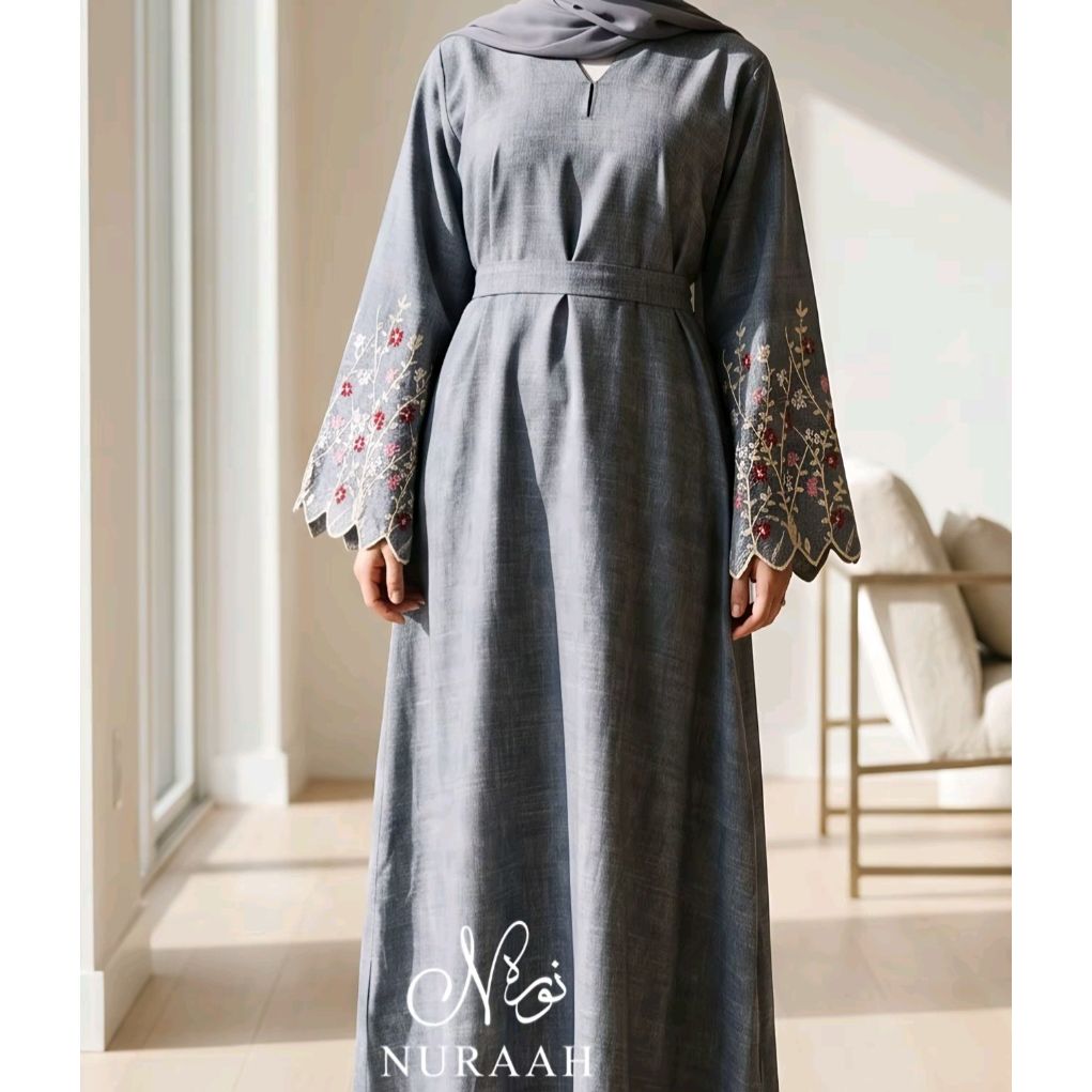 Embroidery CutWork Abaya (with scarf and belt) 02