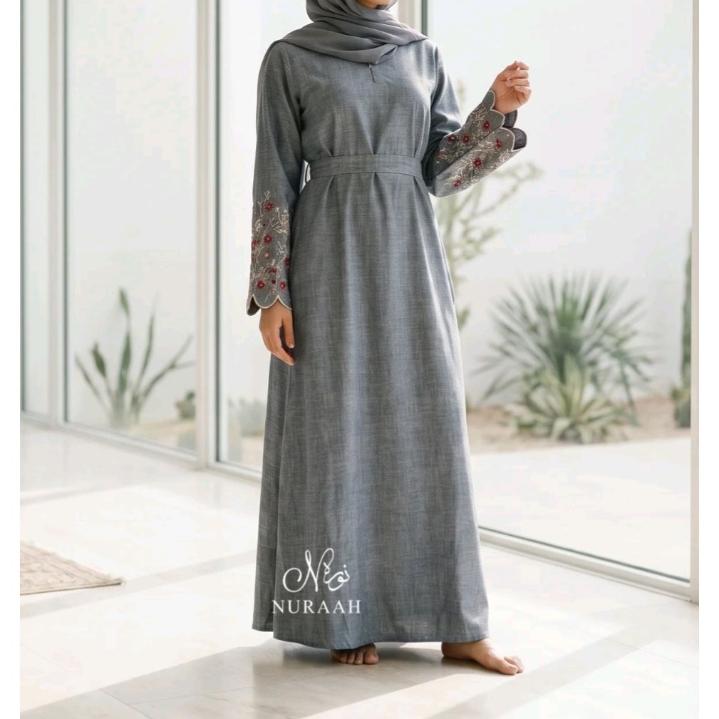Embroidery CutWork Abaya (with scarf and belt) 02