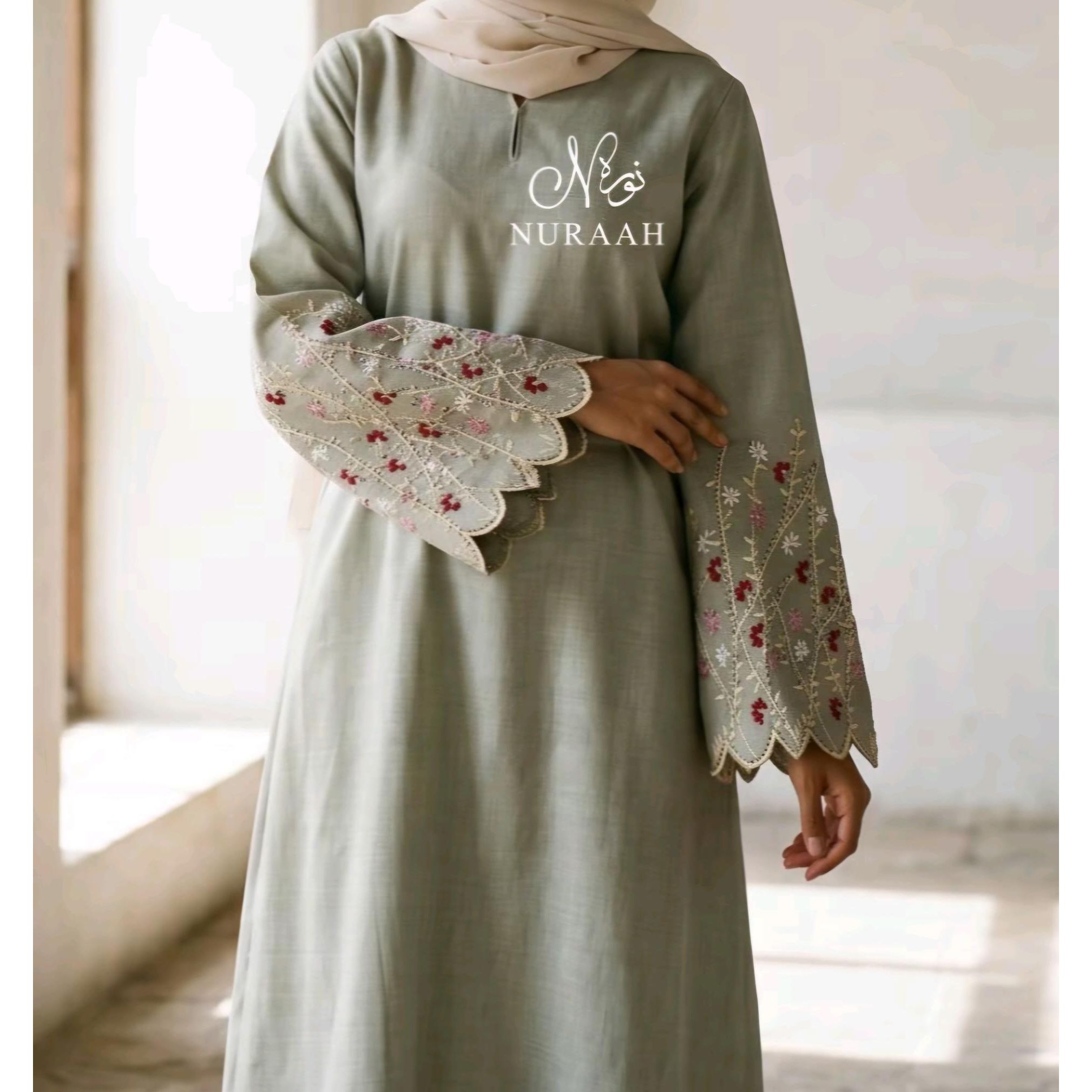 Embroidery CutWork Abaya (with scarf and belt) 02