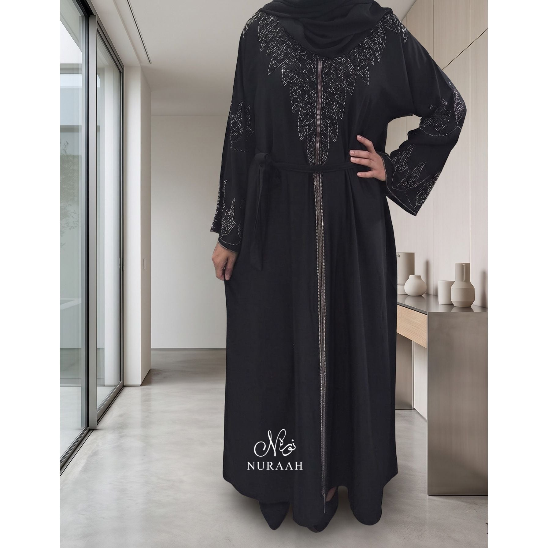 ESHAAL EMBELLISHED CLOSED ABAYA (with scarf and belt) 03 - NURAAH