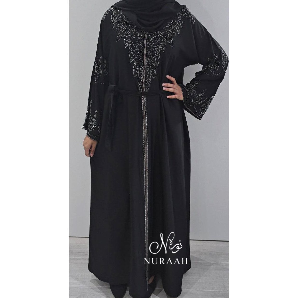 ESHAAL EMBELLISHED CLOSED ABAYA (with scarf and belt) 03 - NURAAH
