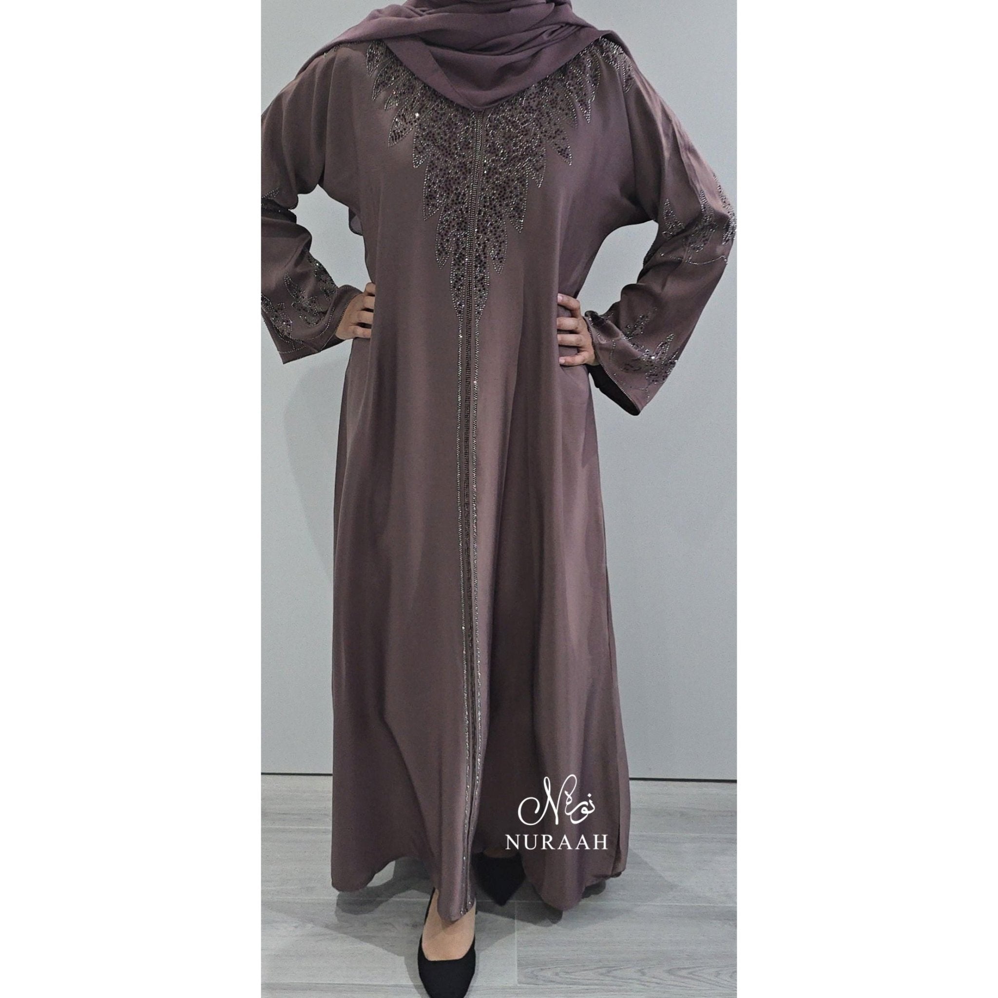 ESHAAL EMBELLISHED CLOSED ABAYA (with scarf and belt) 03 - NURAAH