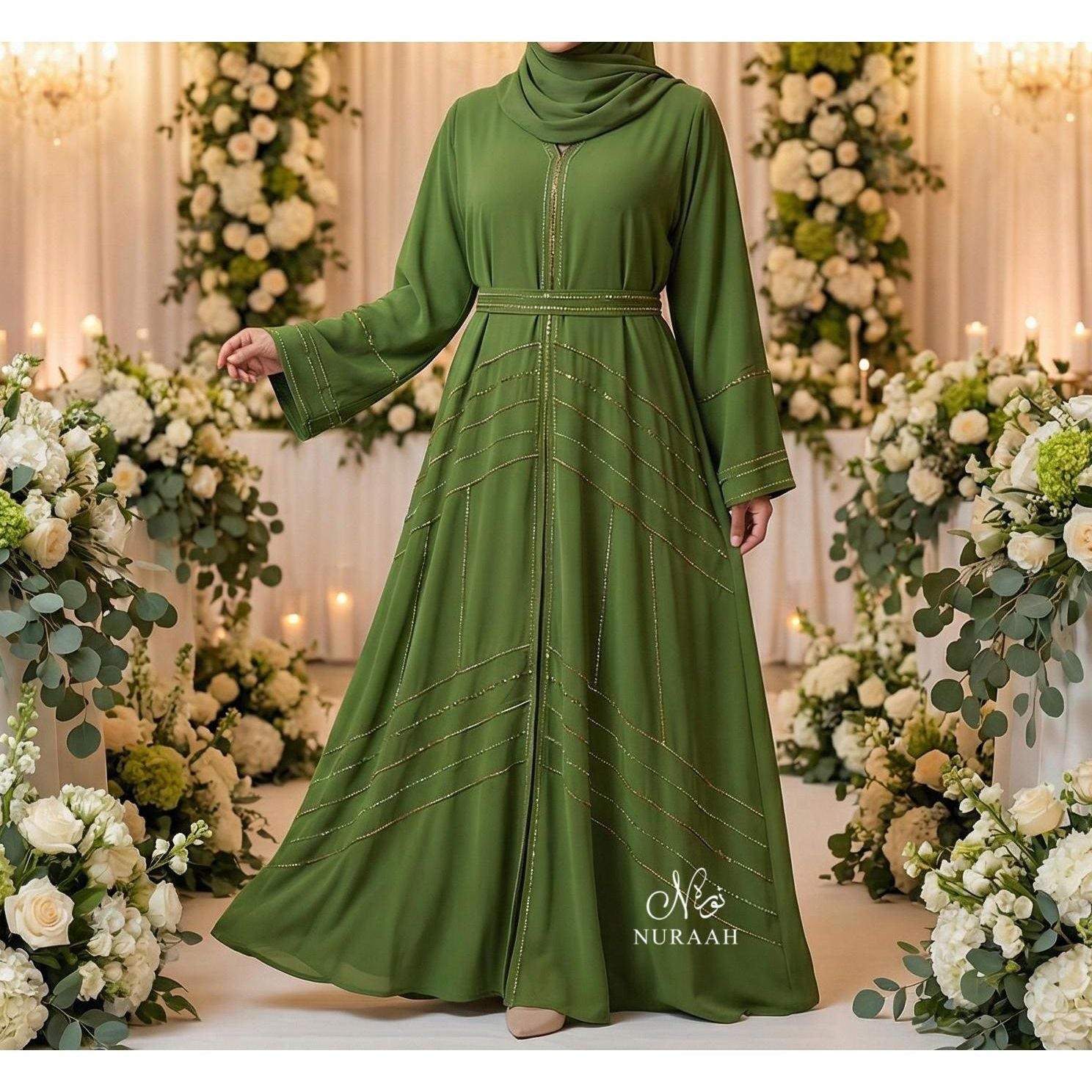 HAJRA EMBELLISHED ABAYA (with belt and scarf) 04 - NURAAH