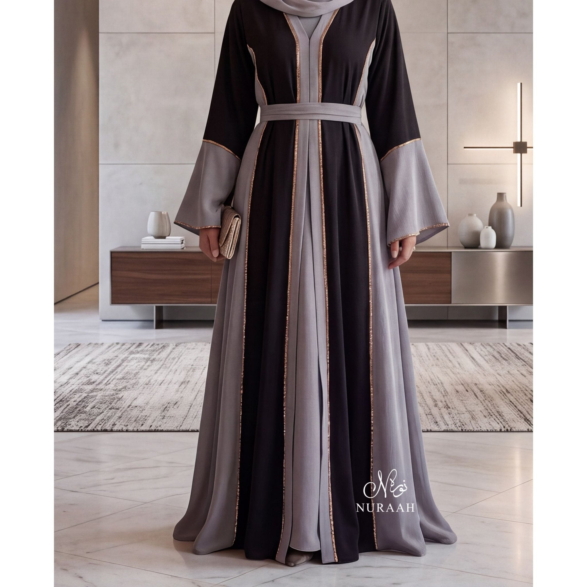 HAWA EMBELLISHED CONTRAST ABAYA 04 - NURAAH