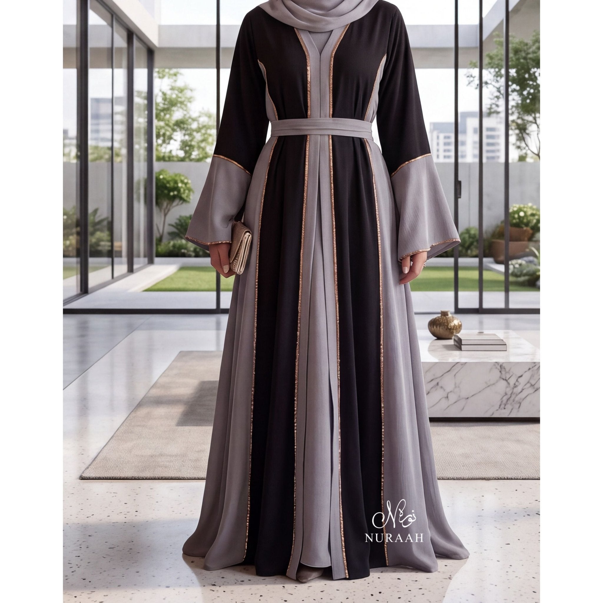 HAWA EMBELLISHED CONTRAST ABAYA 04 - NURAAH
